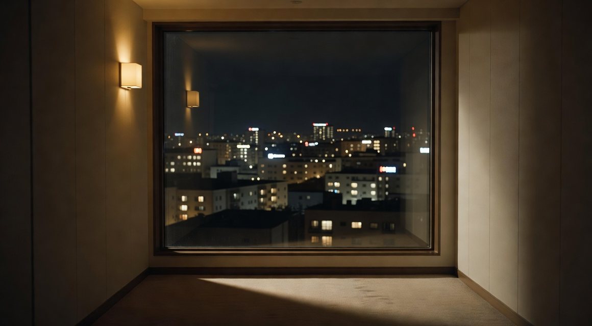 야간 숙소 창 너머 도시 이미지 — 순천 방문 시즌 안내